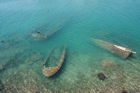 Some wrecks of vessel under seaの写真素材