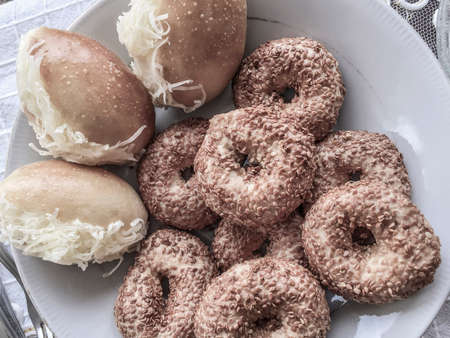bagels with sesame on plate for breakfast