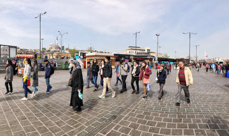 Istanbul, Turkey - April 16, 2018: People walking on Eminonu Square in Istanbul, Turkeyのeditorial素材