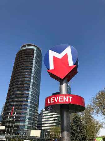 ISTANBUL, TURKEY - APRIL 13, 2018: Metro sign at Levent where is the most busy station during work hours in Istanbul, Turkey.のeditorial素材