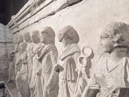 Istanbul, Turkey - December 27, 2015: Statues on the ancient tomb in The Istanbul Through the Ages collection is exhibited on the first floor in The Istanbul Archaeological Museum in Istanbul, Turkeyのeditorial素材