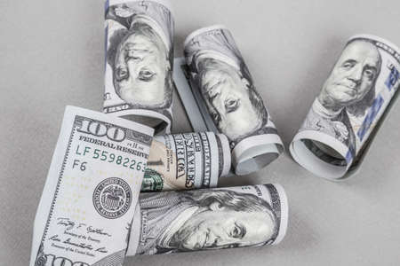 Some American Dollars on grey backgroundの写真素材