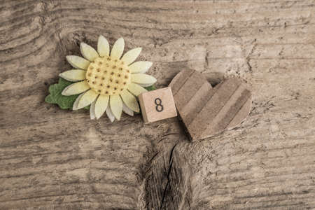 women's day theme photo template with heart on wooden backgroundの写真素材