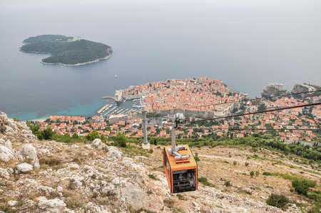 Viewpoint at cable car station which connects Ploce and mountain Srdj above town with a panoramic view of Old Town and the surrounding islands in Dubrovnik, Croatia.のeditorial素材