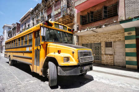 An Old school bus in Centro Habana in Cuba.