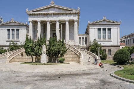 Front view of the National Library of Greece in Athens, Greece.のeditorial素材
