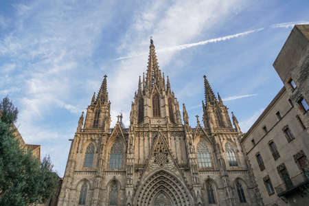 The Cathedral of the Holy Cross was constructed from the 13th to 15th centuries in Gothic Quarter in Barcelona, Spain.のeditorial素材
