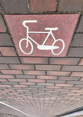 bicycle road sign at street in Amsterdamの写真素材