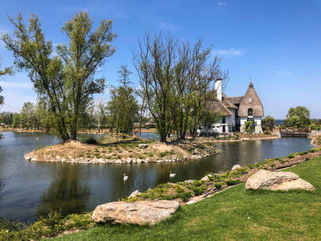 Typical Ukrainian house in a park in Dnipro, Ukraineのeditorial素材
