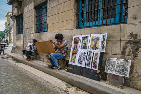 Havana, Cuba - May 01, 2017; Street artists doing paintings as a souvenirs in the street of Havana in Cubaのeditorial素材