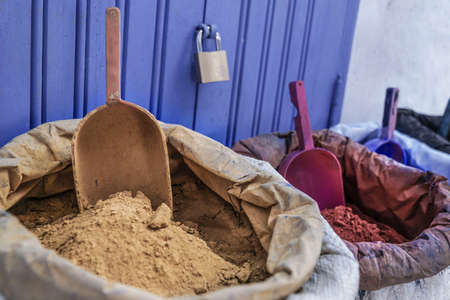 pile of powder colours at market in Asiaの写真素材