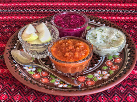 variety of appetisers traditionally served in Ukraineの写真素材