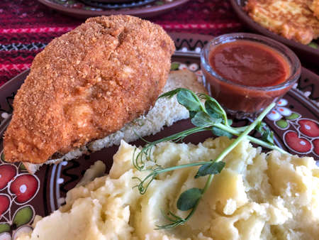 closeup chicken kiev that is traditional food of Ukraineの写真素材