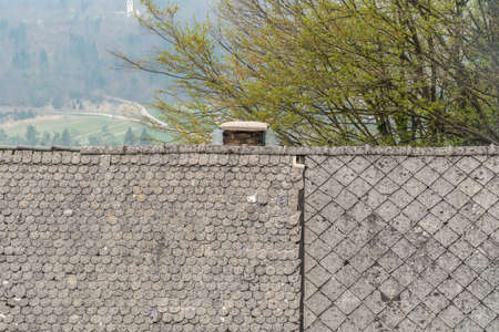 closeup of roof and chimney of a village house, exteriorの写真素材