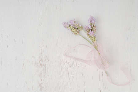 closeup bouquet of lavender flower on a wooden table with copy space