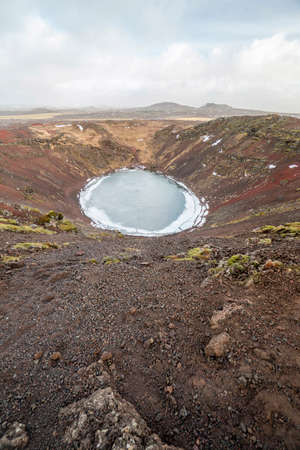 Kerid volcanic crater lake in Iceland, Europe