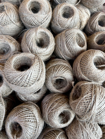 yarn balls, knitting concept background with natural wool balls of threads or skein. hobby or handicraft idea. Knitting Hobbies. Top view yarn balls as a backgroundの写真素材