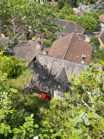 roof, aerial roof views of old village houses in the mountains of countryside in Europe. Village...