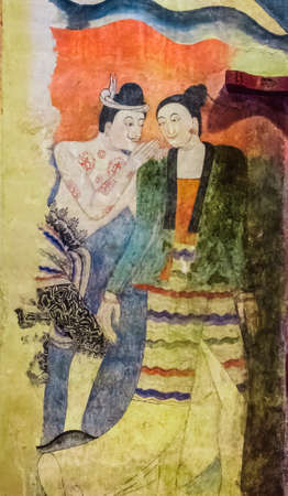 Wall painting at Phumin Temple in Nan Thailand.のeditorial素材