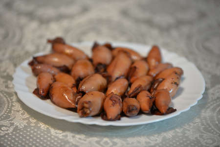 Baked and stuffed squidの写真素材