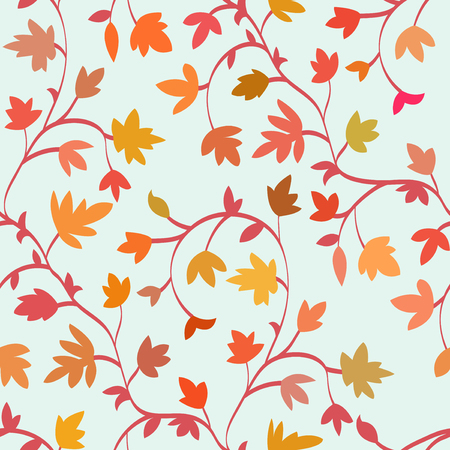 Seamless floral pattern with branches and leaves in autumn style, abstract texture, endless background. Vector illustrationのイラスト素材
