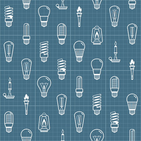 White lamp bulb silhouettes seamless background. Vector illustrationのイラスト素材