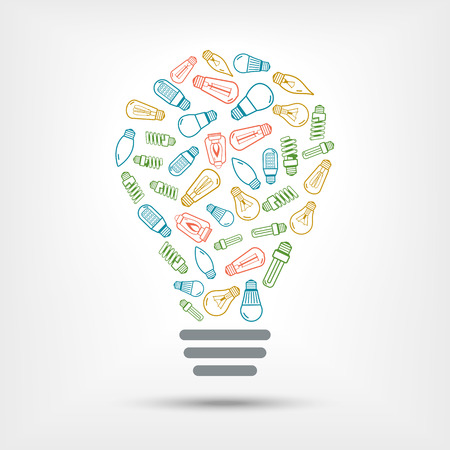 Light bulb with different colorful lamp inside. Vector illustrationのイラスト素材