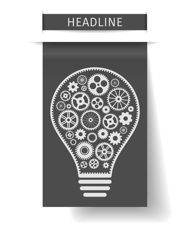 Light bulb with gears inside on gray paper tab. Vector illustrationのイラスト素材