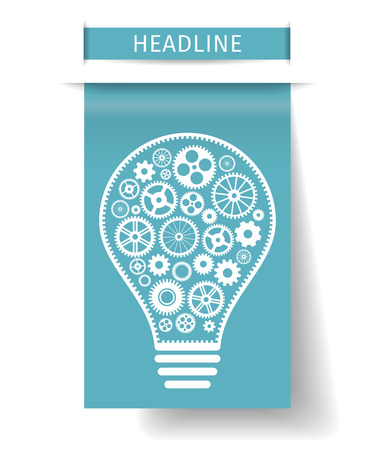 Light bulb with gears inside on blue paper tab. Vector illustrationのイラスト素材