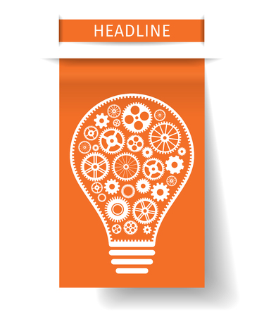 Light bulb with gears inside on orange paper tab. Vector illustrationのイラスト素材