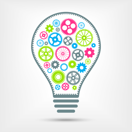 Light bulb with colorful gears inside. Vector illustrationのイラスト素材