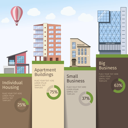 Real Estate Business Infographics with charts and symbols buildings. Vector illustration.のイラスト素材