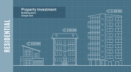Silhouettes of buildings on the drawing paper, Residential Real Estate Infographics . Vector illustrationのイラスト素材
