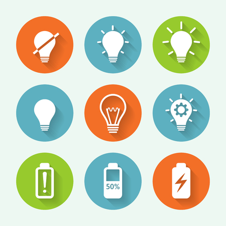 Light bulb colorful icon set, flat design. Vector illustrationのイラスト素材