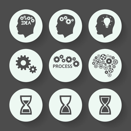 Processes gray icon set, flat design. Vector illustrationのイラスト素材