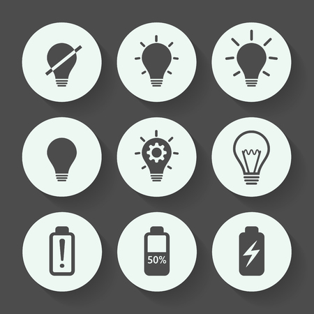 Light bulb gray icon set, flat design. Vector illustrationのイラスト素材