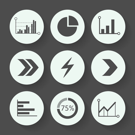 Arrows and graph gray icon set, flat design. Vector illustrationのイラスト素材