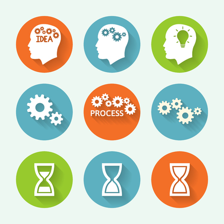 Processes colorful icon set, flat design. Vector illustrationのイラスト素材