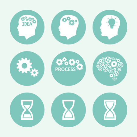 Processes blue icon set, flat design. Vector illustrationのイラスト素材