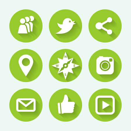 Social networks green icon set, flat design. Vector illustrationのイラスト素材
