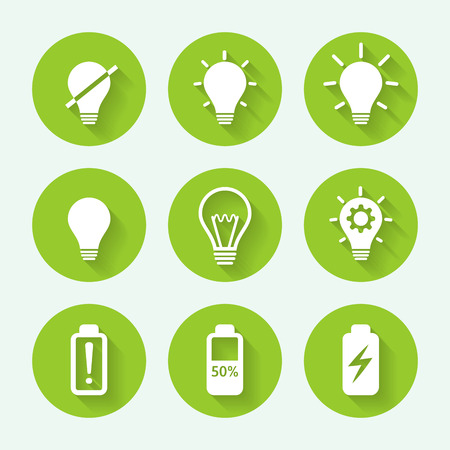 Light bulb green icon set, flat design. Vector illustrationのイラスト素材
