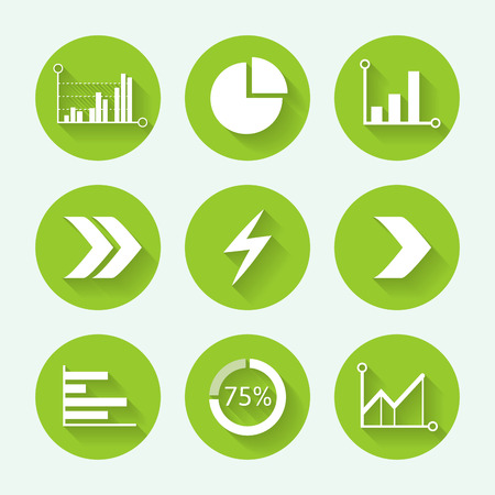 Arrows and graph green icon set, flat design. Vector illustrationのイラスト素材