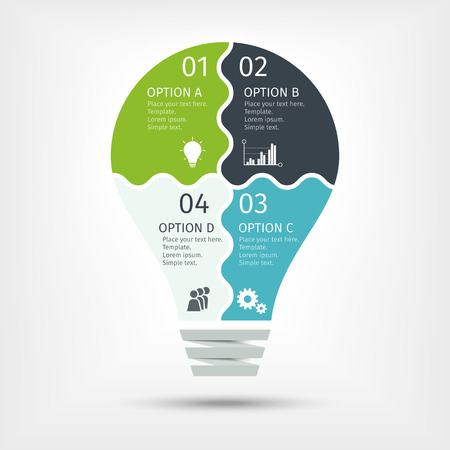 Modern light bulb infographic, 4 options. Template for presentation, chart, graph Vector illustrationのイラスト素材