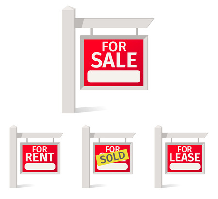 Real Estate Signs, red plate with a field for notes on the poleのイラスト素材