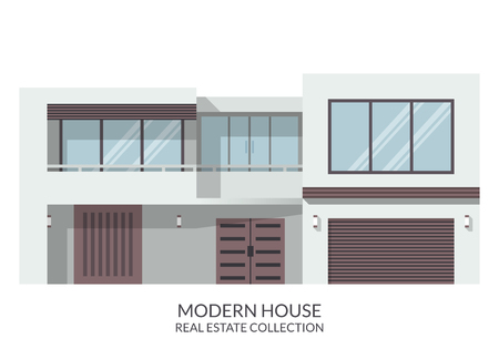 Modern big house, real estate sign in flat style. Vector illustrationのイラスト素材