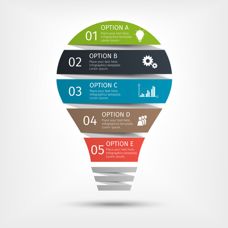 Modern light bulb infographic, 5 options. Template for presentation, chart, graph Vector illustrationのイラスト素材