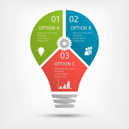 Modern light bulb infographic, 3 options. Template for presentation, chart, graph Vector illustrationのイラスト素材