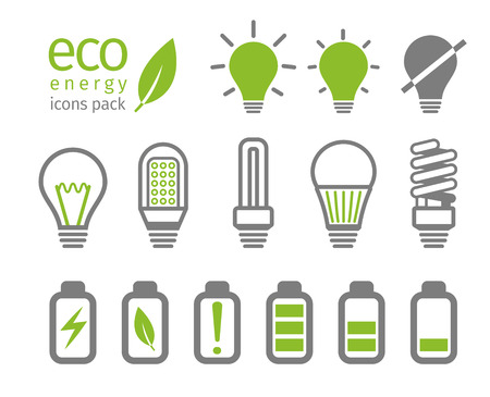 Eco light bulb and battery icon set. Vector illustration.のイラスト素材