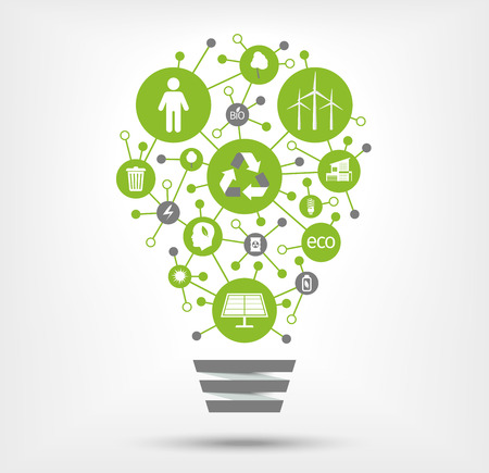 Green, ecology and environment icons in light bulb. Vector illustration.のイラスト素材