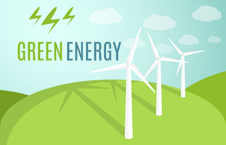 Wind Turbines banner. Modern Alternative Eco Green Energy. Vector illustrationのイラスト素材